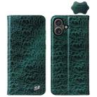 For iPhone 16 Fierre Shann Crocodile Texture Magnetic Genuine Leather Phone Case(Green) - 1