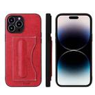 For iPhone 15 Pro Fierre Shann Holder Back Cover PU Phone Case(Red) - 1