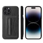 For iPhone 15 Pro Fierre Shann Holder Back Cover PU Phone Case(Black) - 1