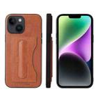 For iPhone 14 Plus Fierre Shann Holder Back Cover PU Phone Case(Brown) - 1