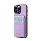 For iPhone 15 Pro Fierre Shann Crazy Horse Card Holder Back Cover PU Phone Case(Purple) - 1