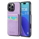 For iPhone 16 Pro Max Fierre Shann Crazy Horse Card Holder Back Cover PU Phone Case(Purple) - 1