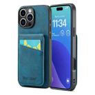 For iPhone 16 Pro Max Fierre Shann Crazy Horse Card Holder Back Cover PU Phone Case(Blue) - 1