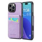 For iPhone 16 Pro Fierre Shann Crazy Horse Card Holder Back Cover PU Phone Case(Purple) - 1