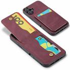 For iPhone 16 Plus Fierre Shann Crazy Horse Card Holder Back Cover PU Phone Case(Wine Red) - 3