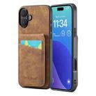 For iPhone 16 Plus Fierre Shann Crazy Horse Card Holder Back Cover PU Phone Case(Brown) - 1