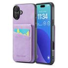 For iPhone 16 Fierre Shann Crazy Horse Card Holder Back Cover PU Phone Case(Purple) - 1