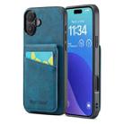 For iPhone 16 Fierre Shann Crazy Horse Card Holder Back Cover PU Phone Case(Blue) - 1