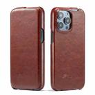 For iPhone 15 Pro Max Fierre Shann Oil Wax Texture Vertical Flip PU Phone Case(Brown) - 1