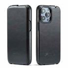 For iPhone 15 Pro Fierre Shann Oil Wax Texture Vertical Flip PU Phone Case(Black) - 1