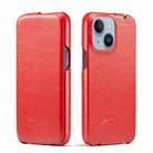 For iPhone 15 Plus Fierre Shann Oil Wax Texture Vertical Flip PU Phone Case(Red) - 1