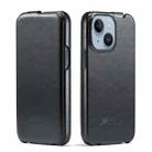 For iPhone 15 Plus Fierre Shann Oil Wax Texture Vertical Flip PU Phone Case(Black) - 1