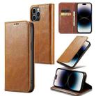 For iPhone 15 Pro Max Fierre Shann Vintage Bark Texture Wallet Leather Phone Case(Khaki) - 1