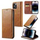 For iPhone 15 Pro Fierre Shann Vintage Bark Texture Wallet Leather Phone Case(Khaki) - 1
