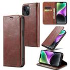 For iPhone 15 Fierre Shann Vintage Bark Texture Wallet Leather Phone Case(Brown) - 1