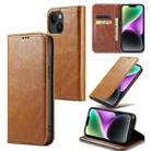 For iPhone 15 Fierre Shann Vintage Bark Texture Wallet Leather Phone Case(Khaki) - 1