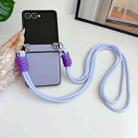 For Samsung Galaxy Z Flip7 5G Morandi Leather Texture Phone Case With Lanyard(Blue) - 2