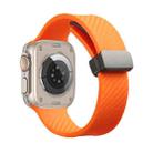 For Apple Watch 8 45mm Carbon Fiber Pattern Magnetic Buckle Silicone Watch Band(Orange) - 1