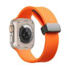 For Apple Watch SE 2022 44mm Carbon Fiber Pattern Magnetic Buckle Silicone Watch Band(Orange) - 1