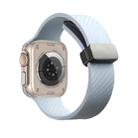 For Apple Watch SE 2022 44mm Carbon Fiber Pattern Magnetic Buckle Silicone Watch Band(Sky Blue) - 1