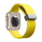 For Apple Watch 7 41mm Carbon Fiber Pattern Magnetic Buckle Silicone Watch Band(Yellow) - 1