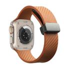 For Apple Watch SE 2023 44mm Carbon Fiber Pattern Magnetic Buckle Silicone Watch Band(Brown) - 1