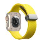 For Apple Watch SE 2023 44mm Carbon Fiber Pattern Magnetic Buckle Silicone Watch Band(Yellow) - 1