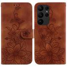 For Samsung Galaxy S23 Ultra 5G Lily Embossed Leather Phone Case(Brown) - 1