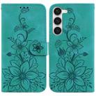 For Samsung Galaxy S23+ 5G Lily Embossed Leather Phone Case(Green) - 1