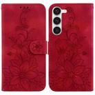 For Samsung Galaxy S23+ 5G Lily Embossed Leather Phone Case(Red) - 1