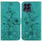 For Samsung Galaxy M53 5G Lily Embossed Leather Phone Case(Green) - 1