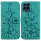 For Samsung Galaxy M33 5G Lily Embossed Leather Phone Case(Green) - 1