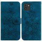 For Samsung Galaxy A03 166mm Lily Embossed Leather Phone Case(Dark Blue) - 1