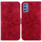 For Samsung Galaxy M52 5G Lily Embossed Leather Phone Case(Red) - 1