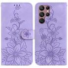 For Samsung Galaxy S22 Ultra 5G Lily Embossed Leather Phone Case(Purple) - 1