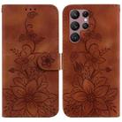 For Samsung Galaxy S22 Ultra 5G Lily Embossed Leather Phone Case(Brown) - 1