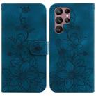 For Samsung Galaxy S22 Ultra 5G Lily Embossed Leather Phone Case(Dark Blue) - 1