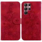 For Samsung Galaxy S22 Ultra 5G Lily Embossed Leather Phone Case(Red) - 1