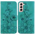 For Samsung Galaxy S22+ 5G Lily Embossed Leather Phone Case(Green) - 1