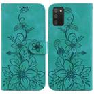 For Samsung Galaxy A03s EU 166.5mm Lily Embossed Leather Phone Case(Green) - 1