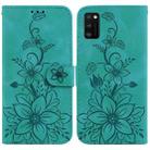 For Samsung Galaxy A41 Lily Embossed Leather Phone Case(Green) - 1