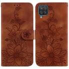 For Samsung Galaxy A22 4G Lily Embossed Leather Phone Case(Brown) - 1