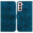 For Samsung Galaxy S21 FE 5G Lily Embossed Leather Phone Case(Dark Blue) - 1