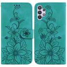 For Samsung Galaxy A32 4G Lily Embossed Leather Phone Case(Green) - 1