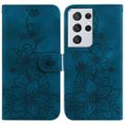 For Samsung Galaxy S21 Ultra 5G Lily Embossed Leather Phone Case(Dark Blue) - 1