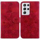 For Samsung Galaxy S21 Ultra 5G Lily Embossed Leather Phone Case(Red) - 1