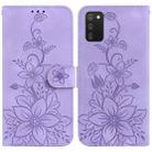 For Samsung Galaxy A02s EU 166.5mm Lily Embossed Leather Phone Case(Purple) - 1