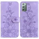 For Samsung Galaxy Note20 Lily Embossed Leather Phone Case(Purple) - 1