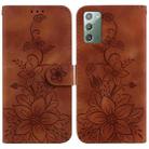 For Samsung Galaxy Note20 Lily Embossed Leather Phone Case(Brown) - 1