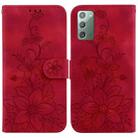 For Samsung Galaxy Note20 Lily Embossed Leather Phone Case(Red) - 1